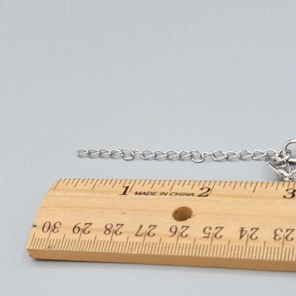 Silver Tone Link Pendant Necklace With Green Cabochons White Crystal Accents - Picture 8 of 8